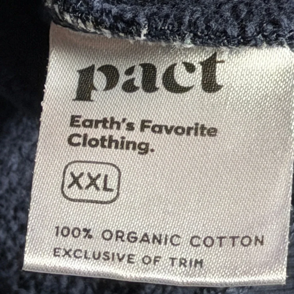 Pact Navy Blue 100% Organic Cotton Full Zip Hoodie XXL Sustainable Loungewear